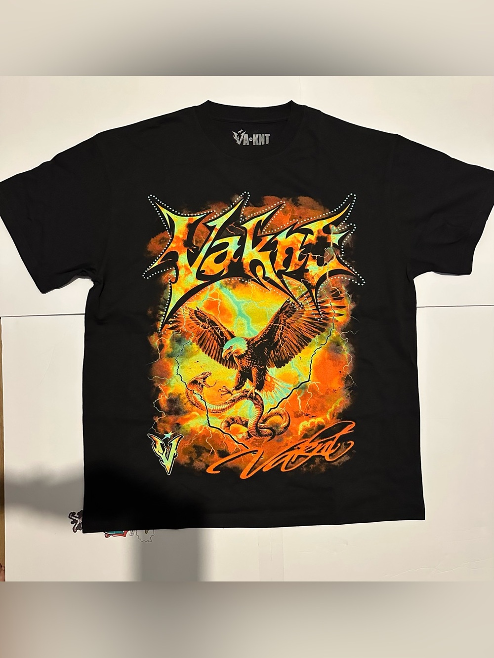 Vaknt Men's T-Shirt 2XL Black Graphic Print Eagle Cotton Crew Neck - New